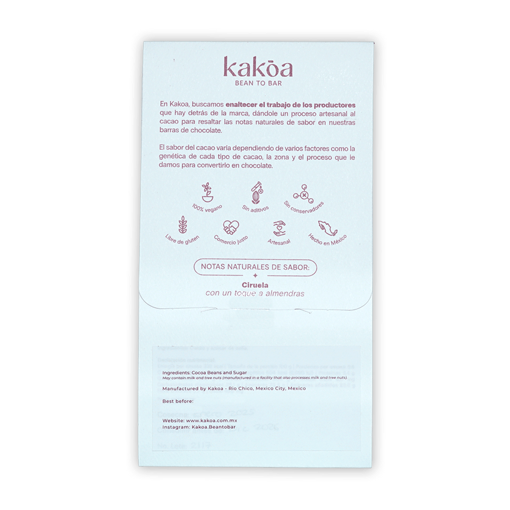 Kakoa Dark Chocolate Pichucalco 76% white vegan packaging with icons