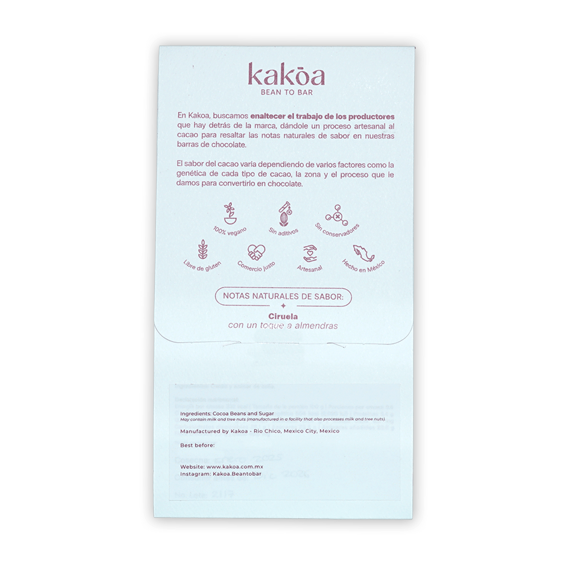 Kakoa Dark Chocolate Pichucalco 76% white vegan packaging with icons