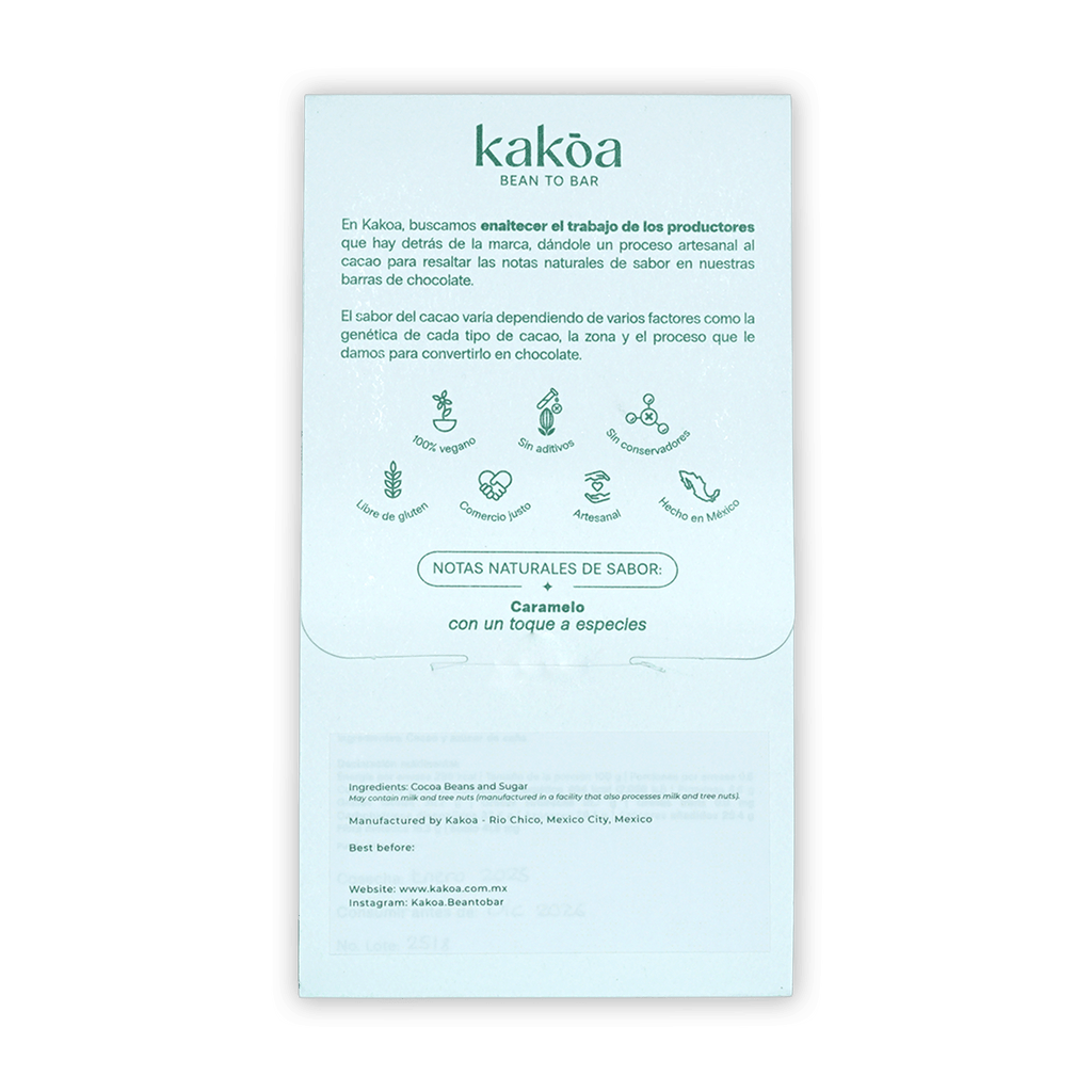 Kakoa Dark Chocolate Tuzantan Chiapas 70% light blue packaging with natural ingredients
