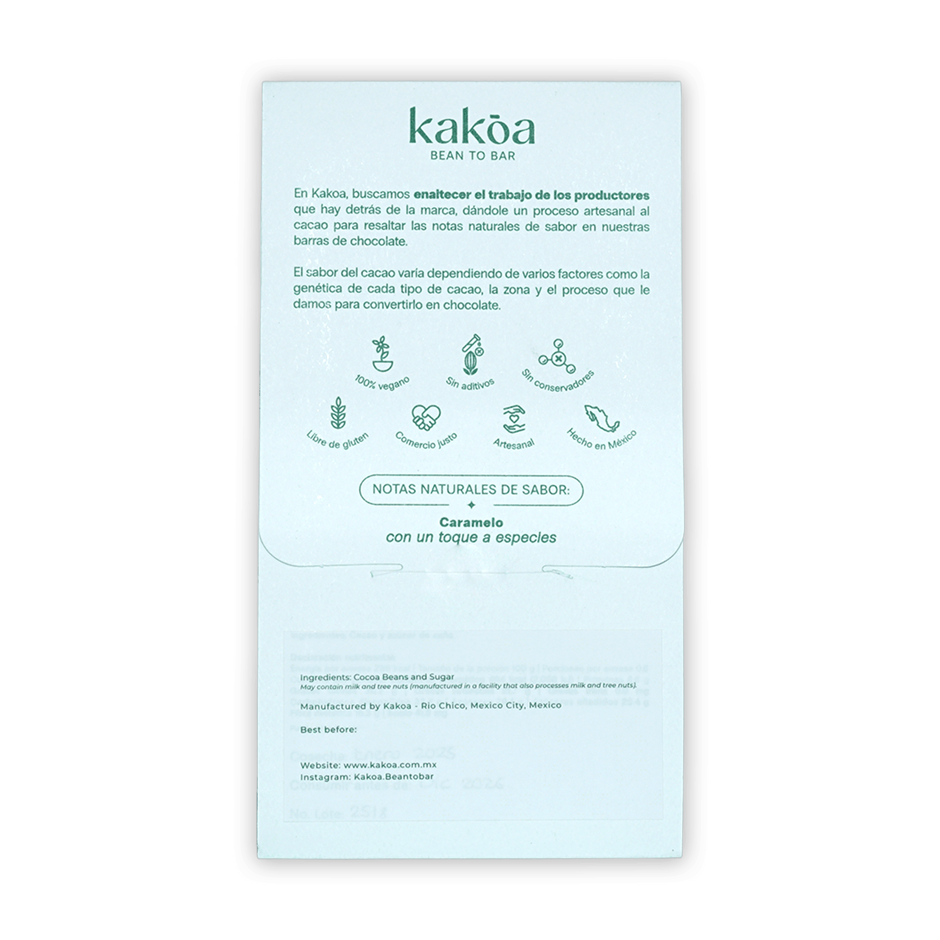 Kakoa Dark Chocolate Tuzantan Chiapas 70% light blue packaging with natural ingredients
