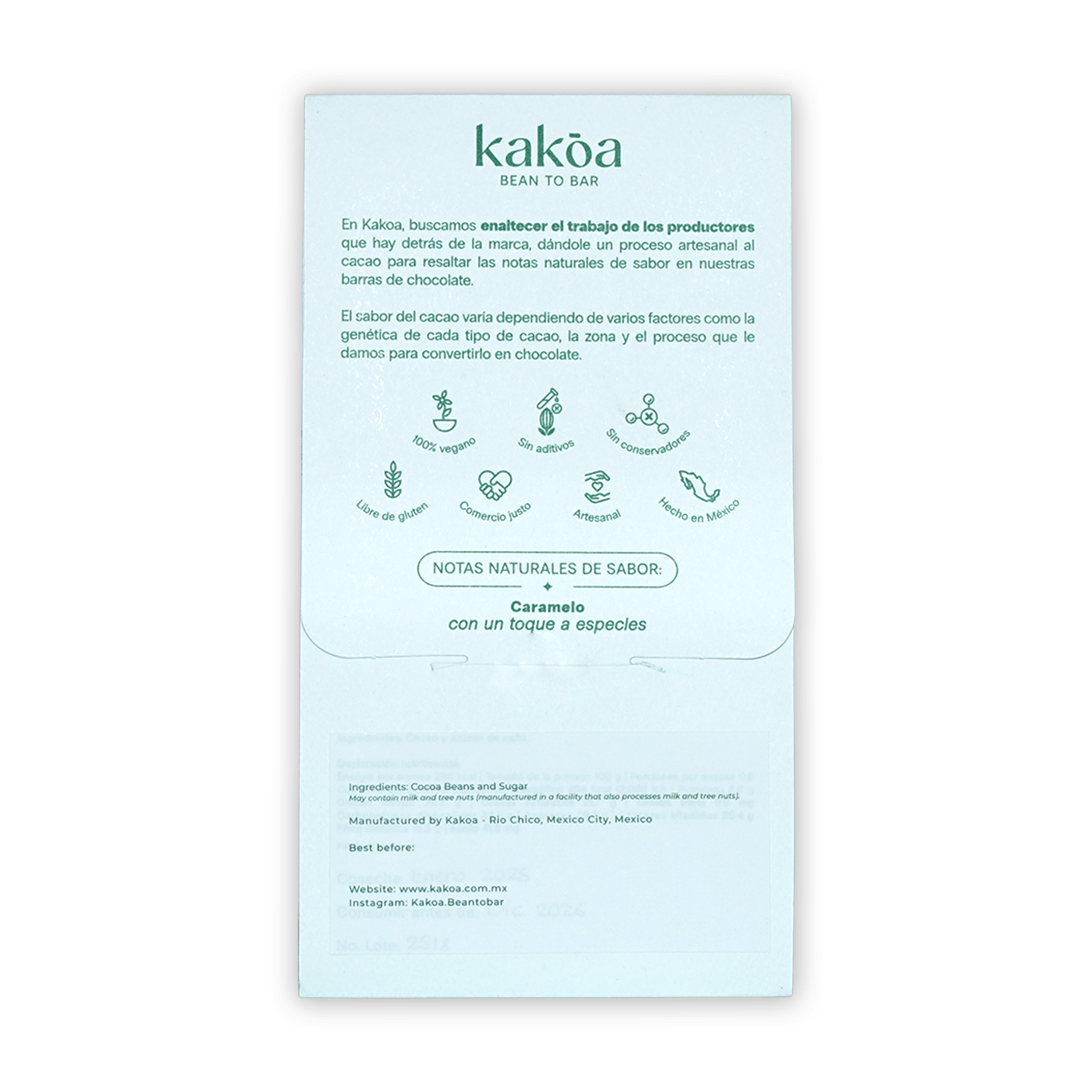 Kakoa Dark Chocolate Tuzantan Chiapas 70% light blue packaging with natural ingredients