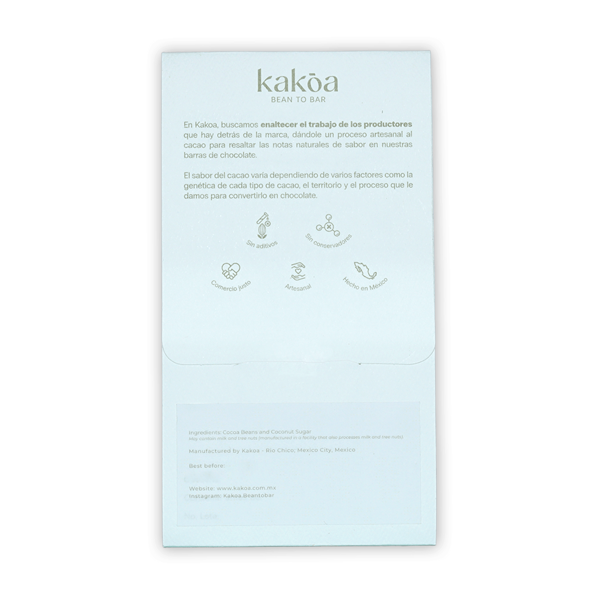 Kakoa 68% dark chocolate with coconut sugar white minimalist packaging
