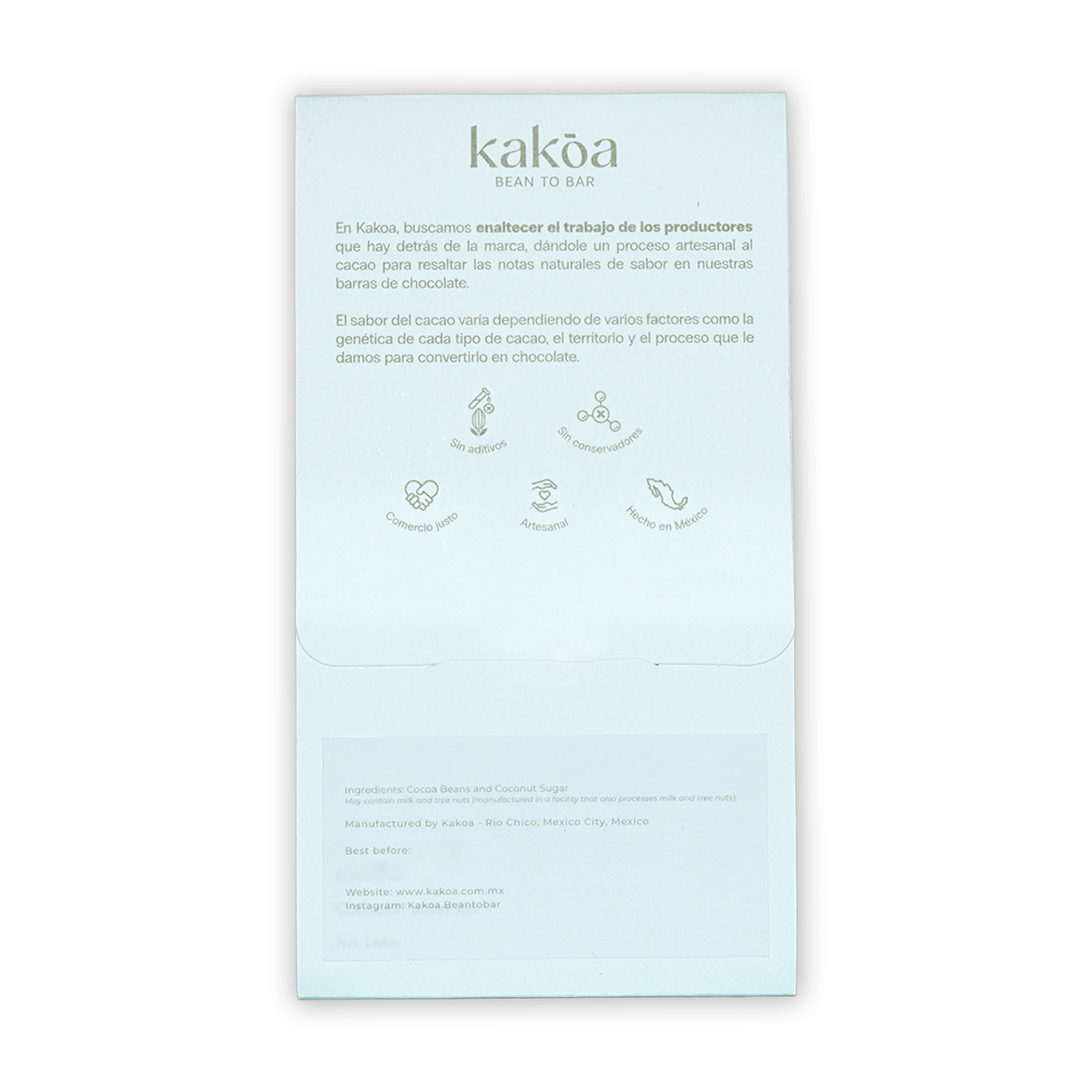 Kakoa 68% dark chocolate with coconut sugar white minimalist packaging