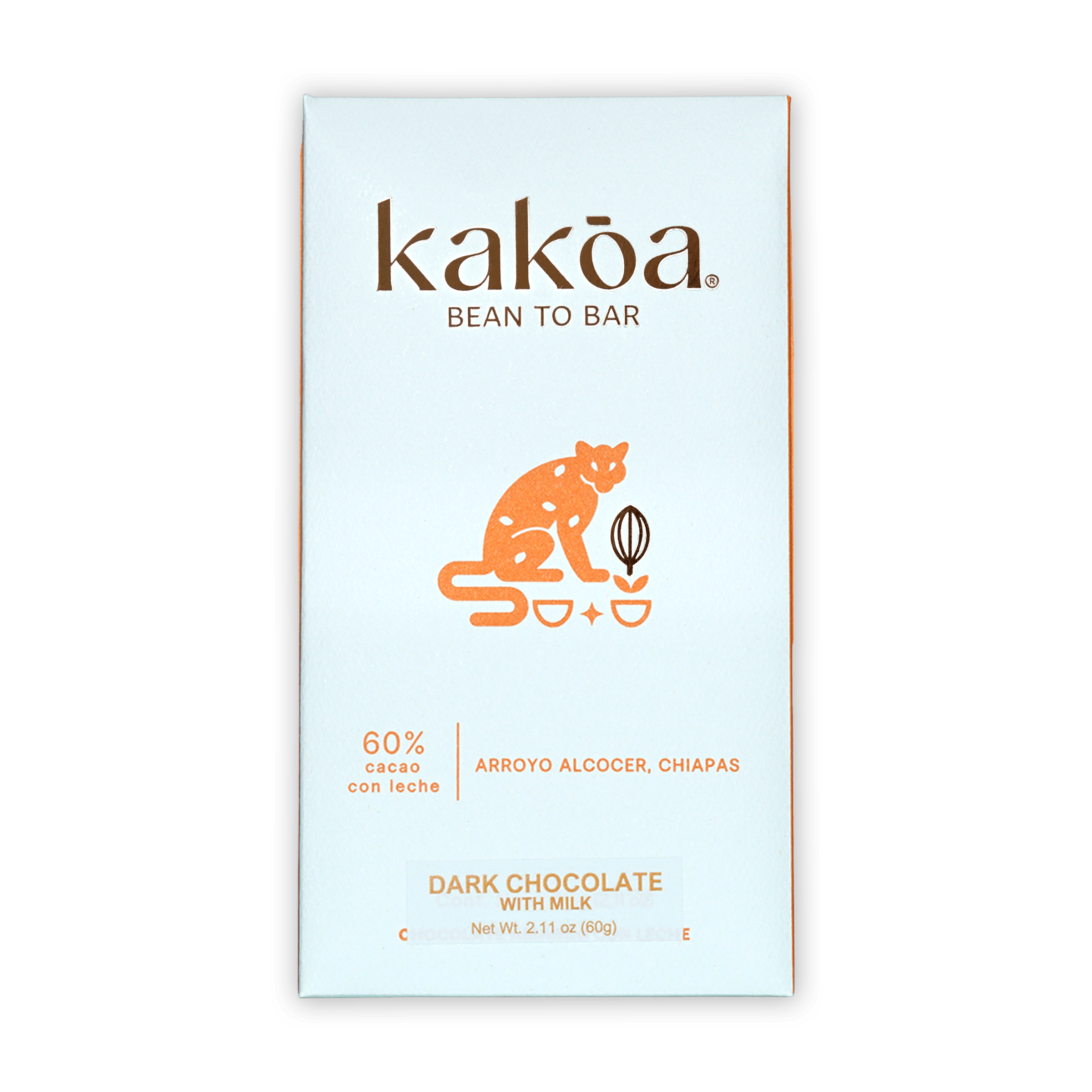 Kakoa Milk Chocolate Arroyo Alcocer 60% bar with jaguar design