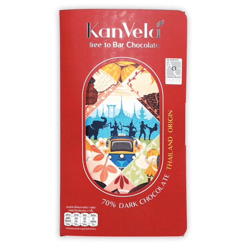 KanVela Thailand Origin Dark 70% red package with Thai cultural window design