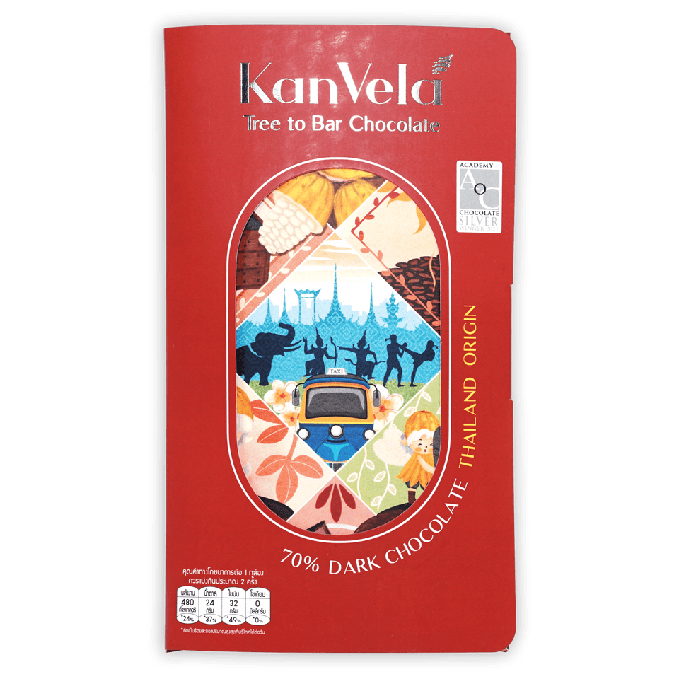 KanVela Thailand Origin Dark 70% red package with Thai cultural window design