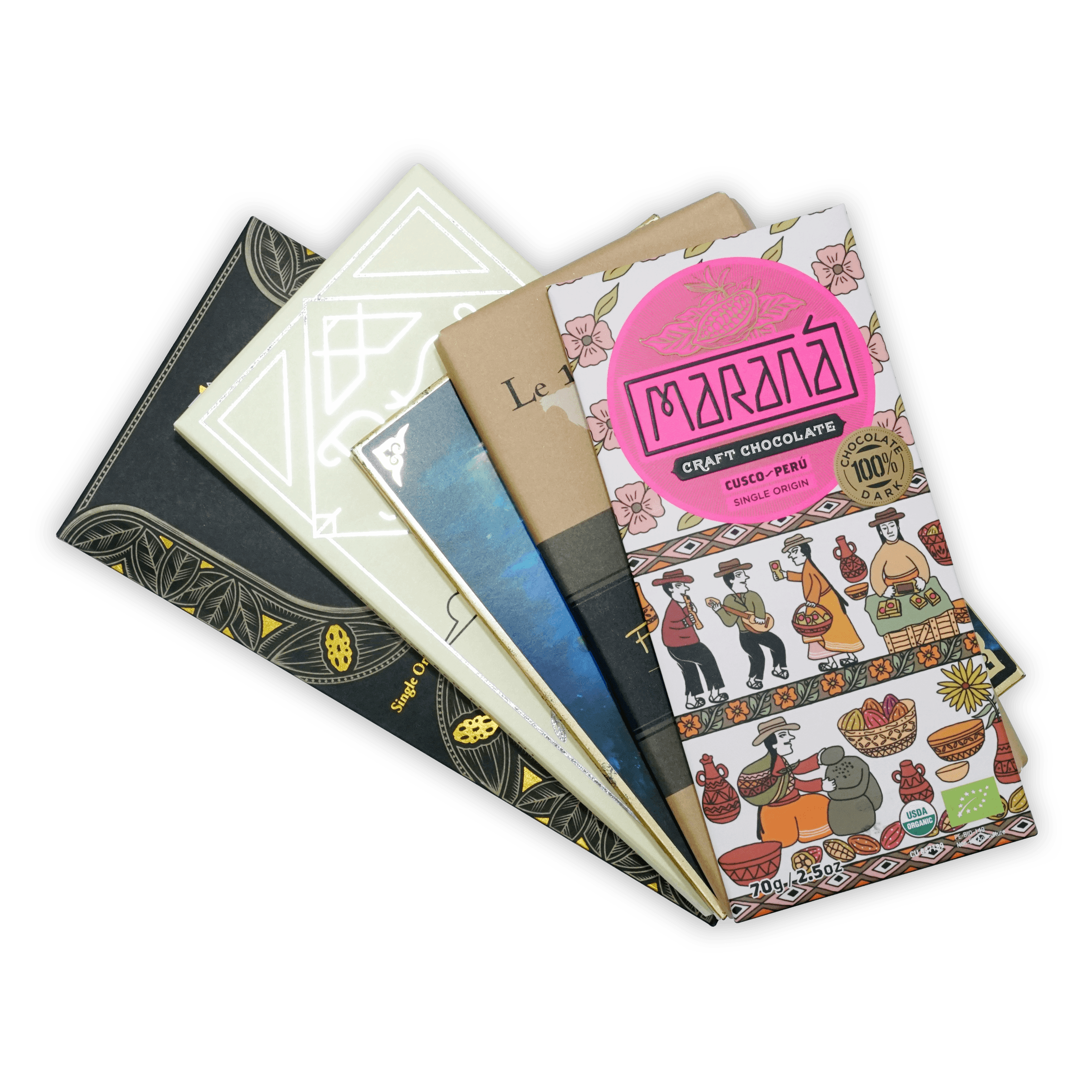 Vibrant pink Marana 100% dark cocoa bar from Cusco with Peruvian farmers in Keep It 100% Bundle
