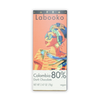 Labooko Dark Colombia 80% chocolate bar in vibrant illustrated wrapper