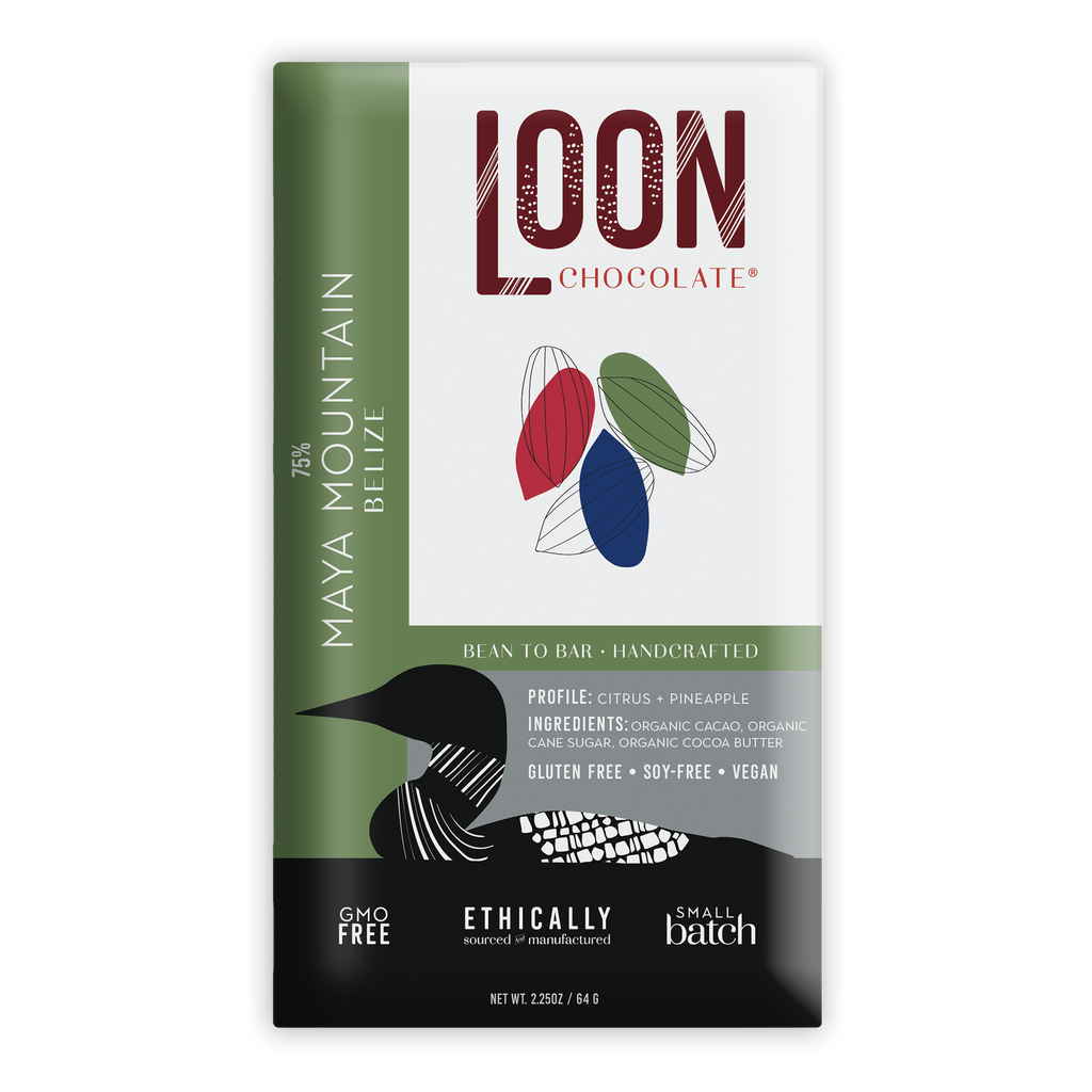 Loon Chocolate Dark Belize 75% Maya Mountain bar with citrus pineapple notes