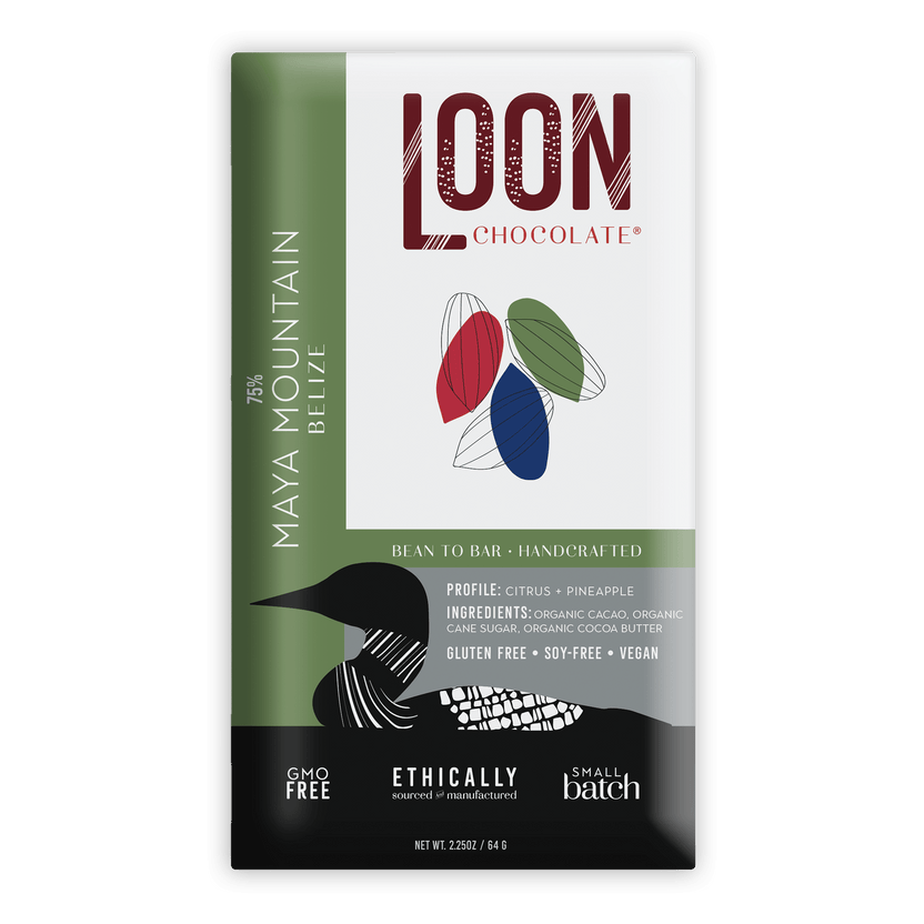 Loon Chocolate Dark Belize 75% Maya Mountain bar with citrus pineapple notes