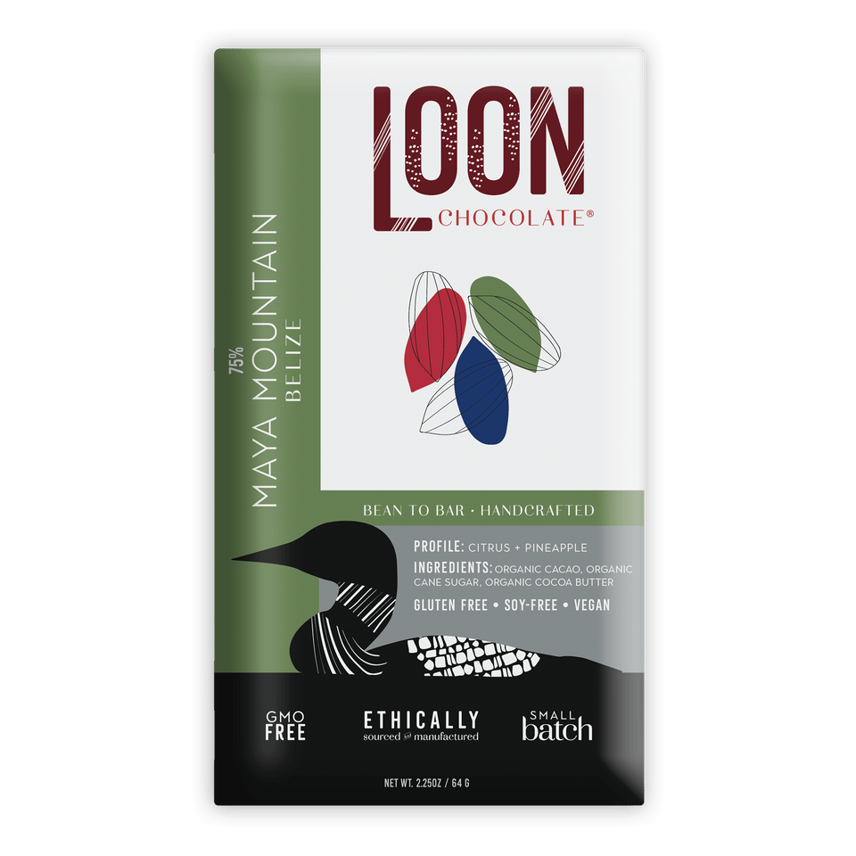 Loon Chocolate Dark Belize 75% Maya Mountain bar with citrus pineapple notes