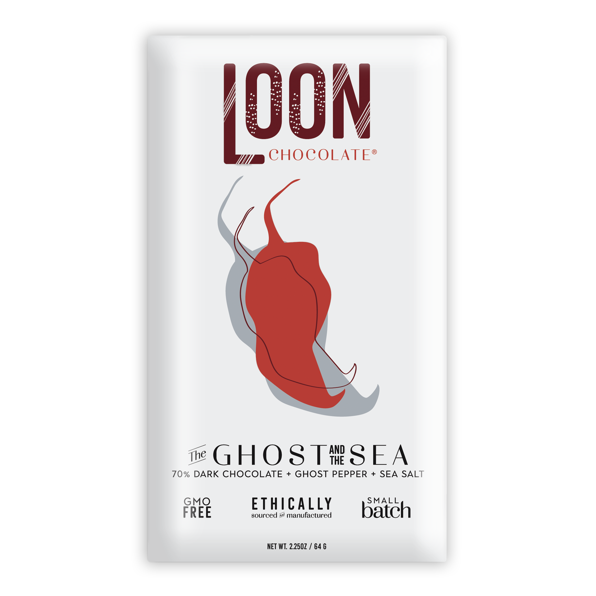 Loon Chocolate Dark The Ghost & The Sea 70% bar wrapper with ghost pepper
