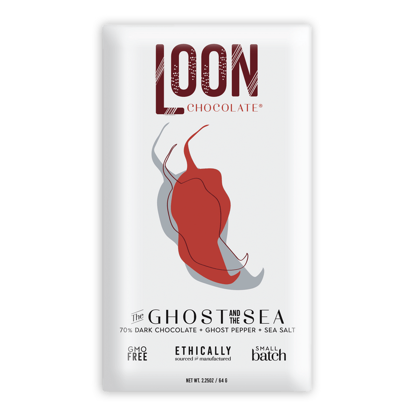 Loon Chocolate Dark The Ghost & The Sea 70% bar wrapper with ghost pepper