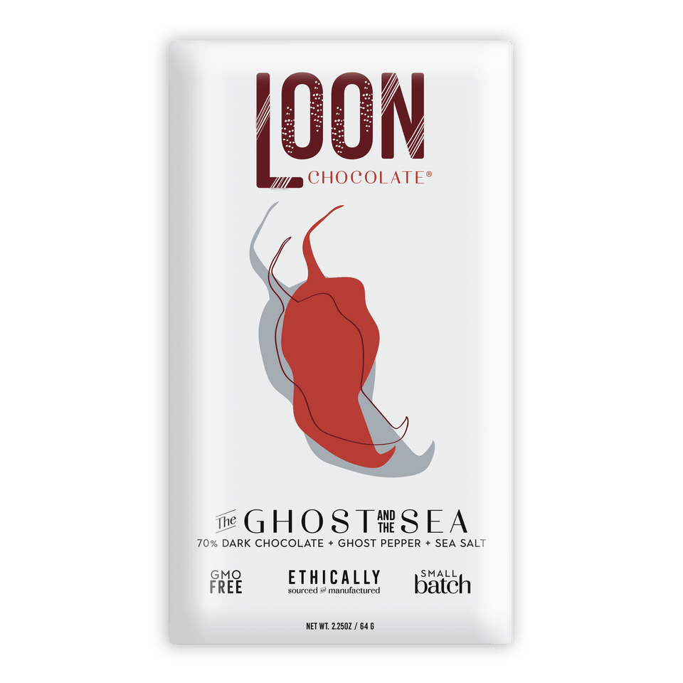 Loon Chocolate Dark The Ghost & The Sea 70% bar wrapper with ghost pepper