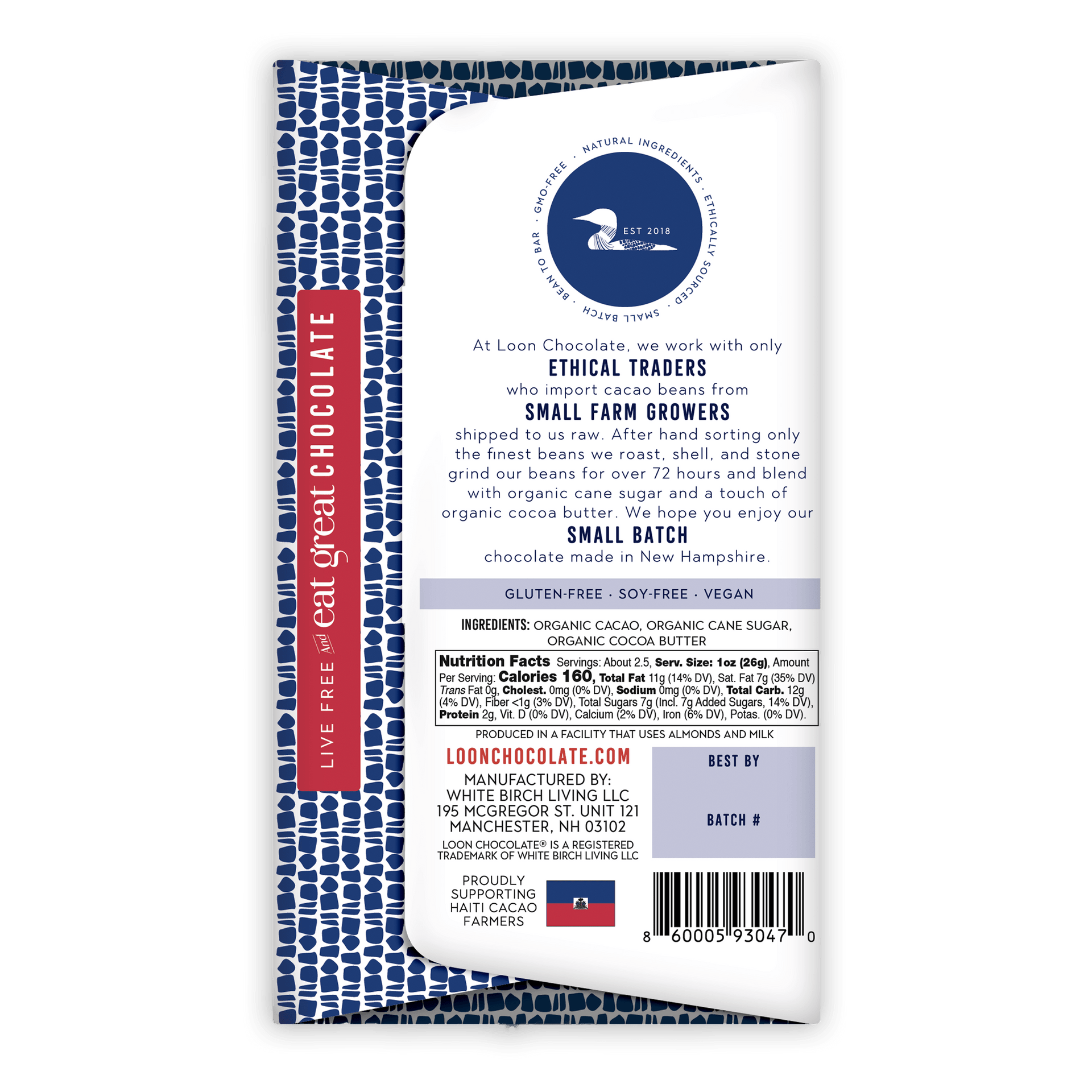 Loon Chocolate Dark Haiti 72% wrapper with ethical sourcing text