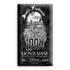 Loon Chocolate Lion’s Mane 70% dark chocolate bar wrapper with skull and mushrooms