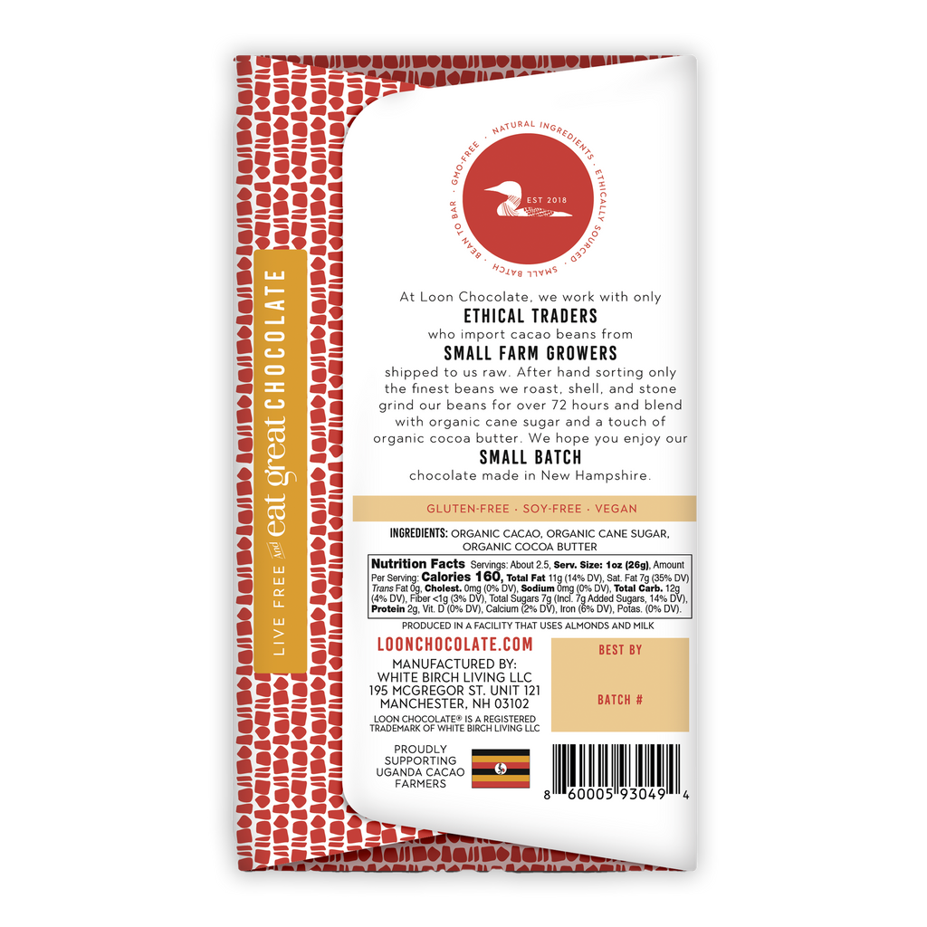 Loon Chocolate Dark Uganda 72% bar wrapper with logo and details