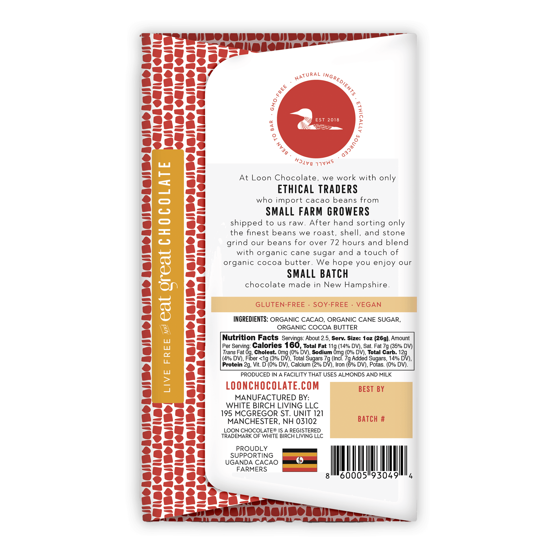 Loon Chocolate Dark Uganda 72% bar wrapper with logo and details