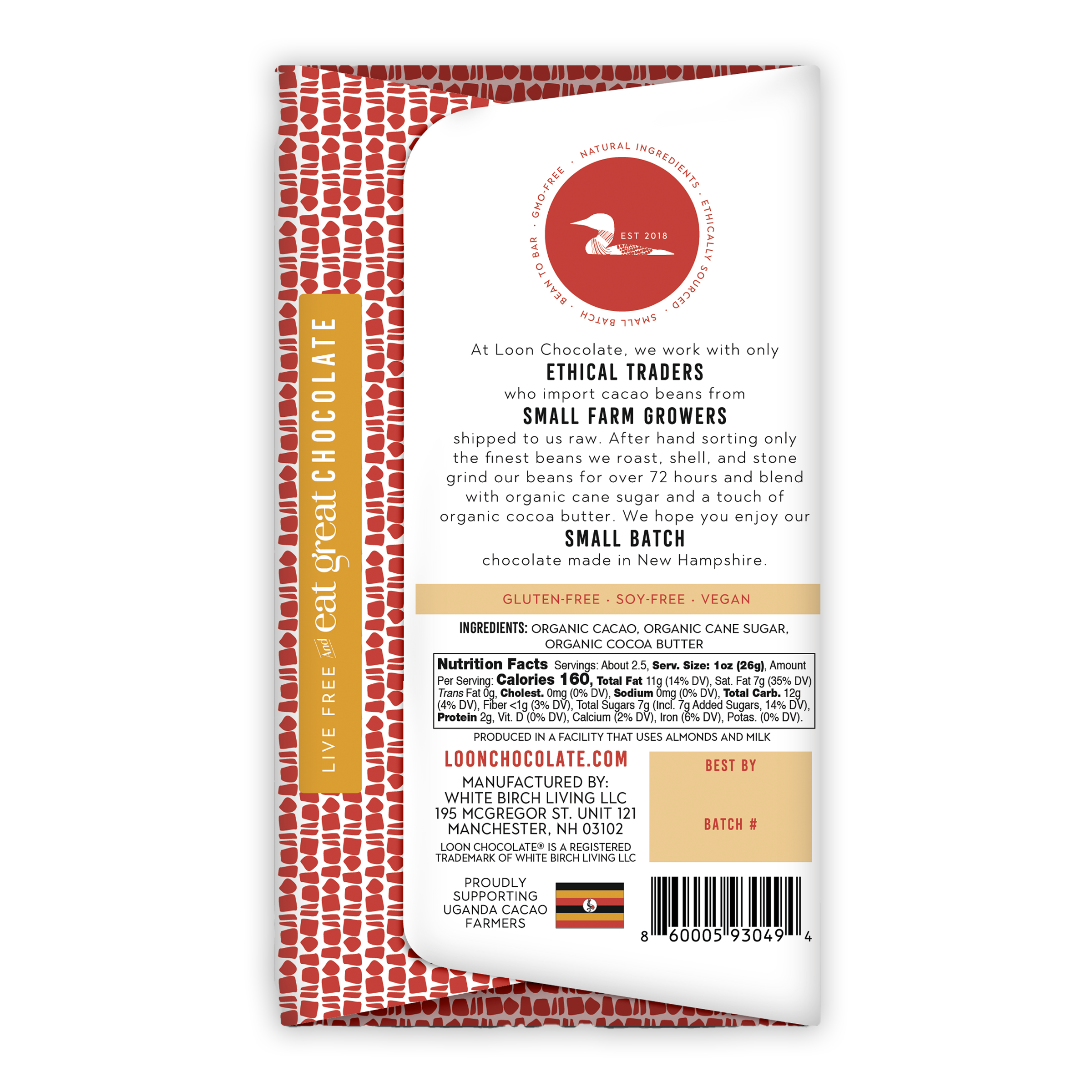 Loon Chocolate Dark Uganda 72% bar wrapper with logo and details