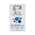 Loon Chocolate white box, Blueberry Cacao, 70% dark chocolate with blueberries and cacao nibs, berry illustration, 75g