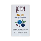 Loon Chocolate white box, Blueberry Cacao, 70% dark chocolate with blueberries and cacao nibs, berry illustration, 75g