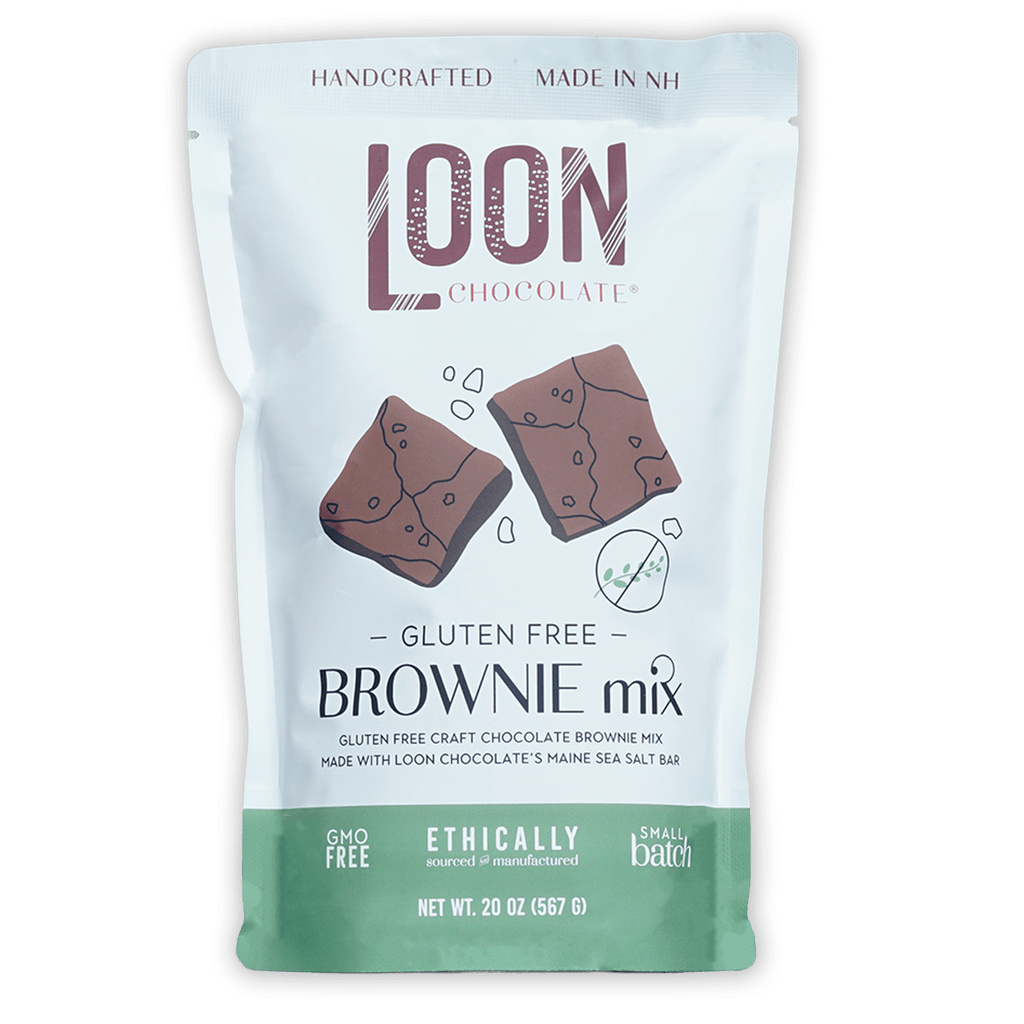 Loon Chocolate gluten-free brownie mix pouch with Maine sea salt flavor