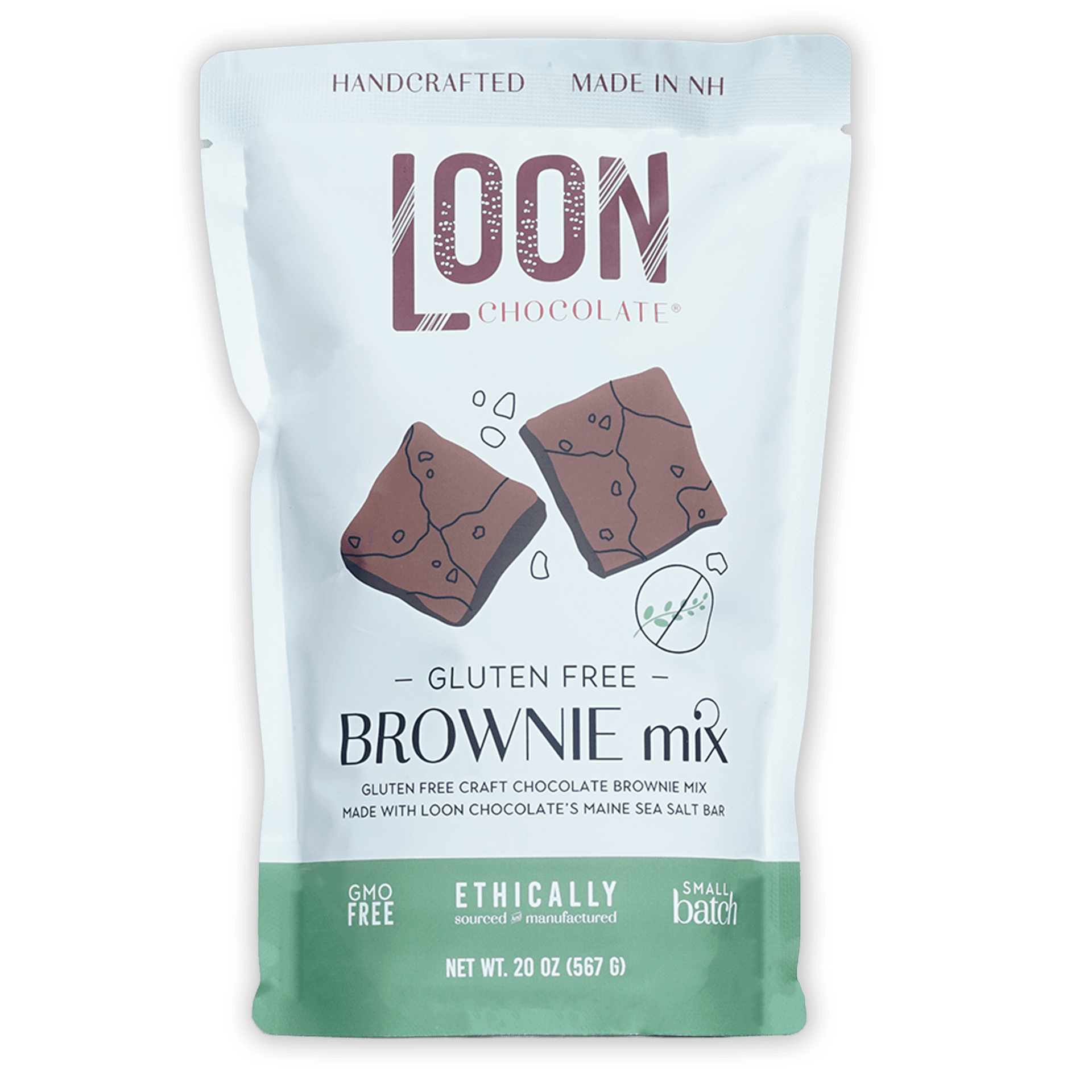 Loon Chocolate gluten-free brownie mix pouch with Maine sea salt flavor