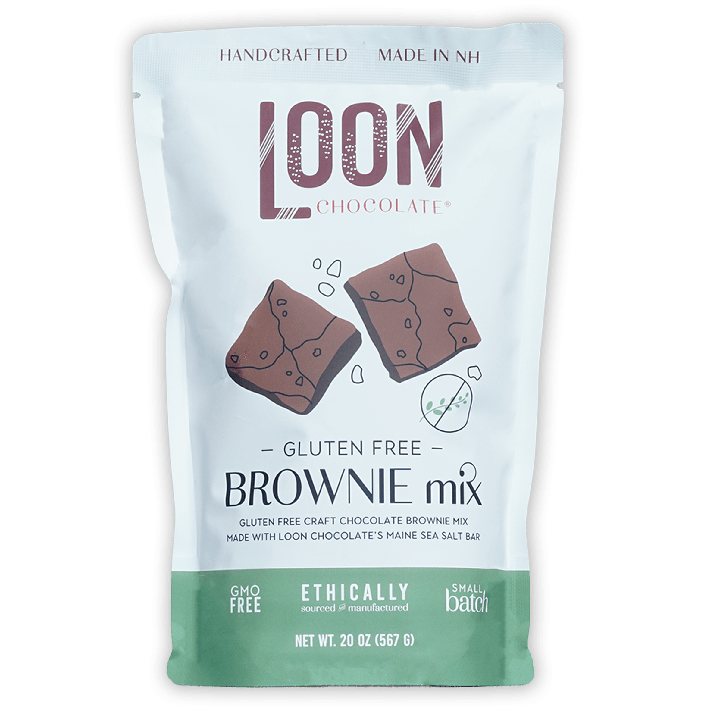 Loon Chocolate gluten-free brownie mix pouch with Maine sea salt flavor
