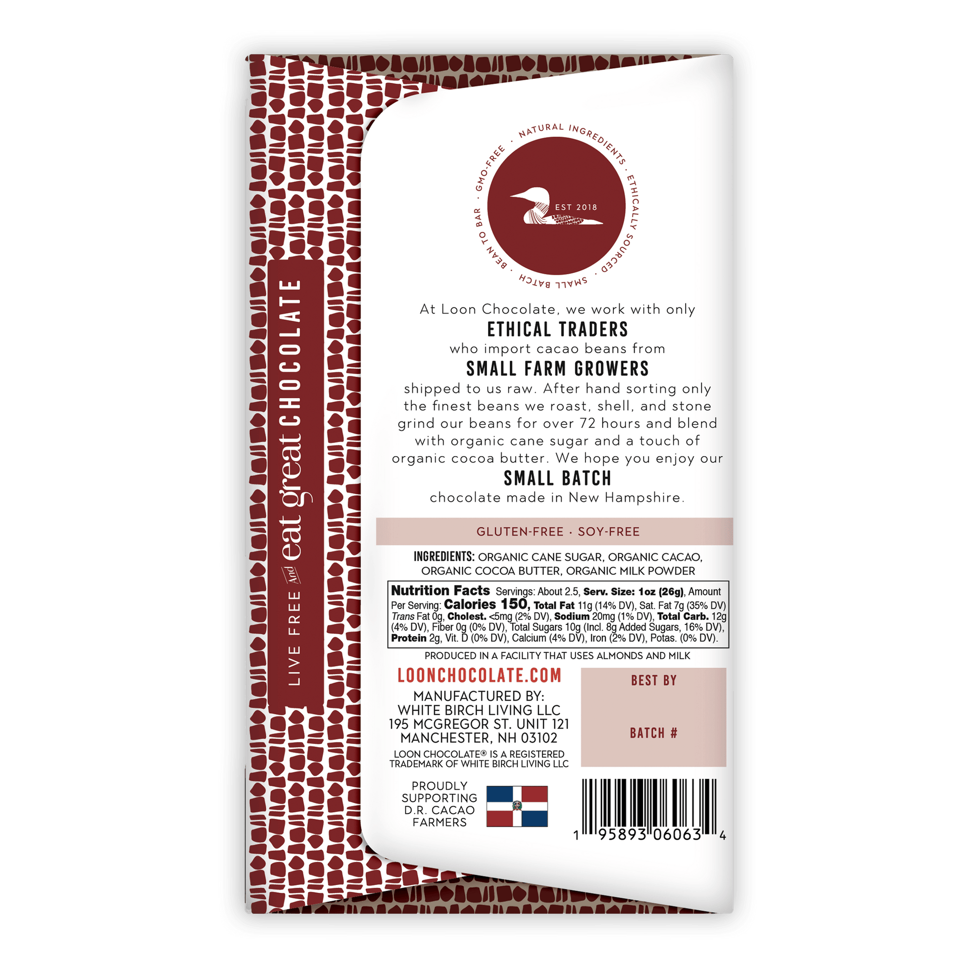 Loon Chocolate Dark Milk Dominican Republic 50% bar with bird logo