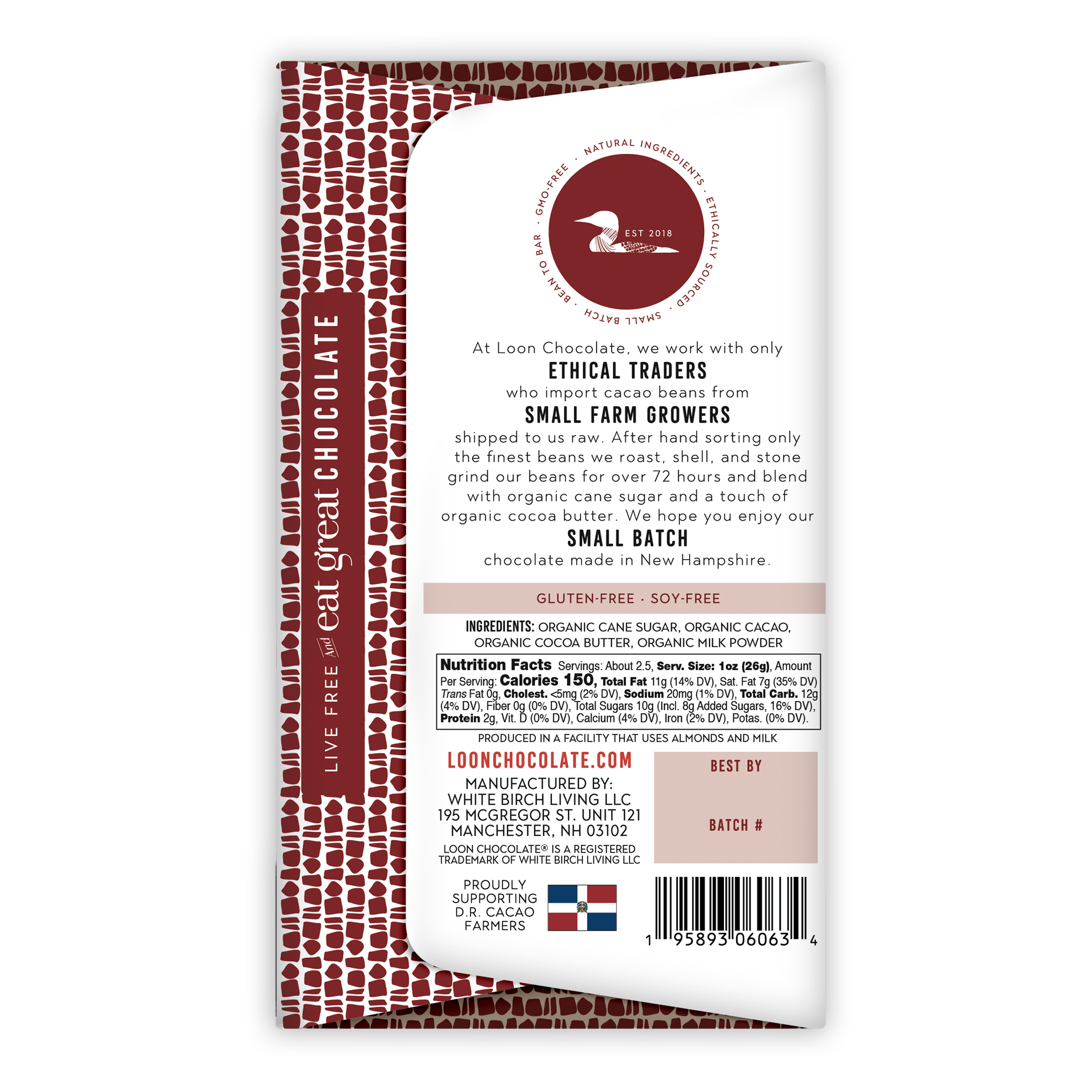 Loon Chocolate Dark Milk Dominican Republic 50% bar with bird logo
