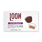 Loon Chocolate 70% dark peanut butter cups in white package
