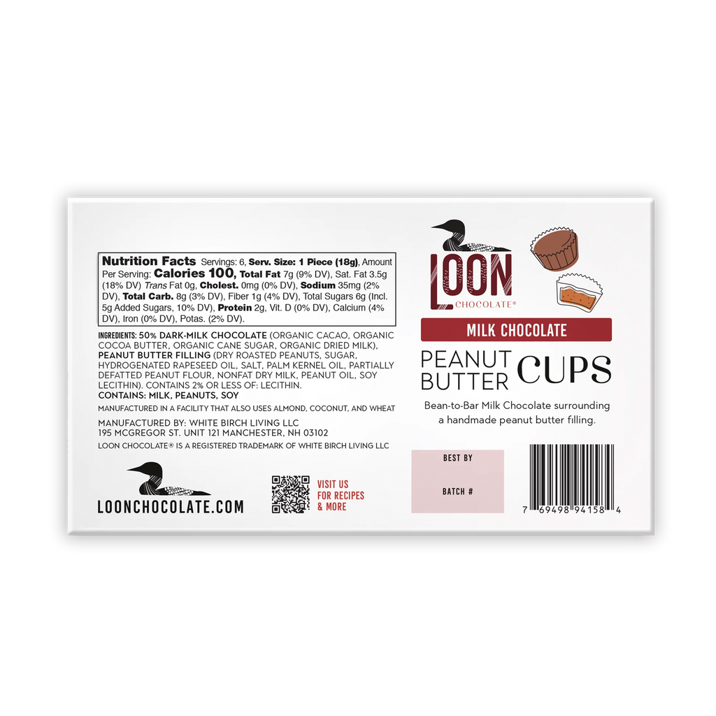 Loon Chocolate Milk Peanut Butter Cups white package with black loon logo