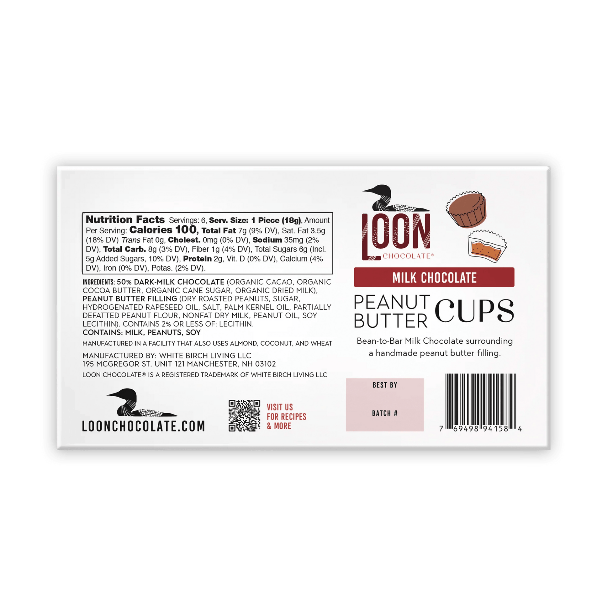 Loon Chocolate Milk Peanut Butter Cups white package with black loon logo