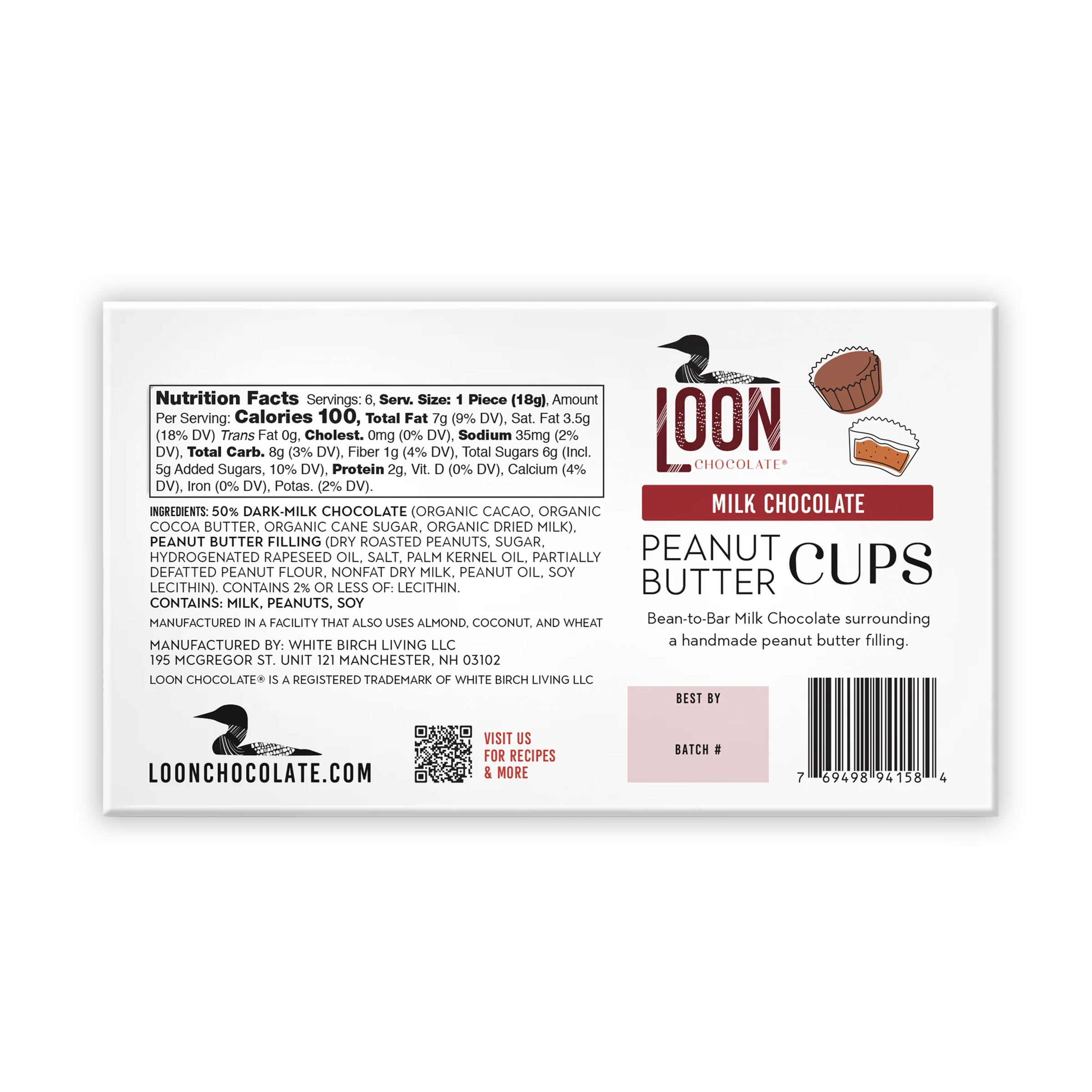 Loon Chocolate Milk Peanut Butter Cups white package with black loon logo