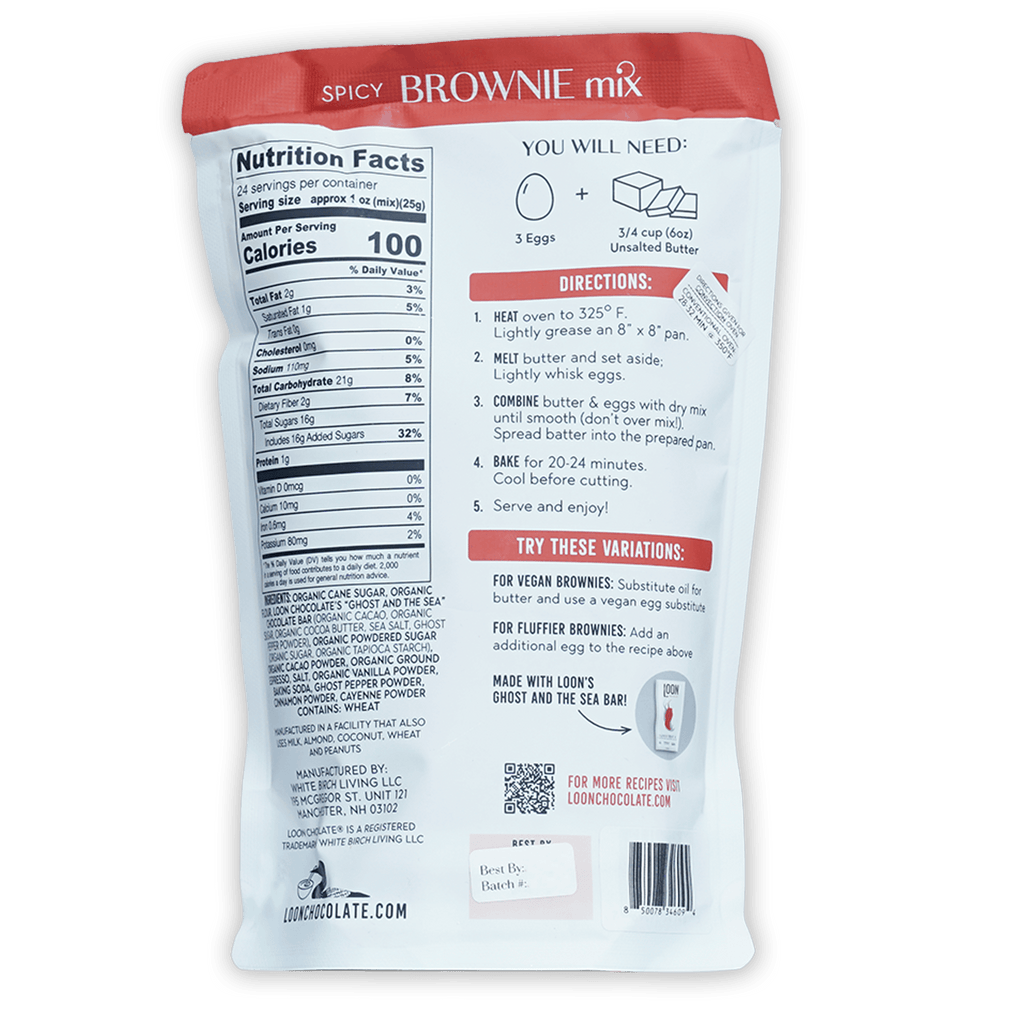 White and red Loon Chocolate Spicy Brownie Mix package