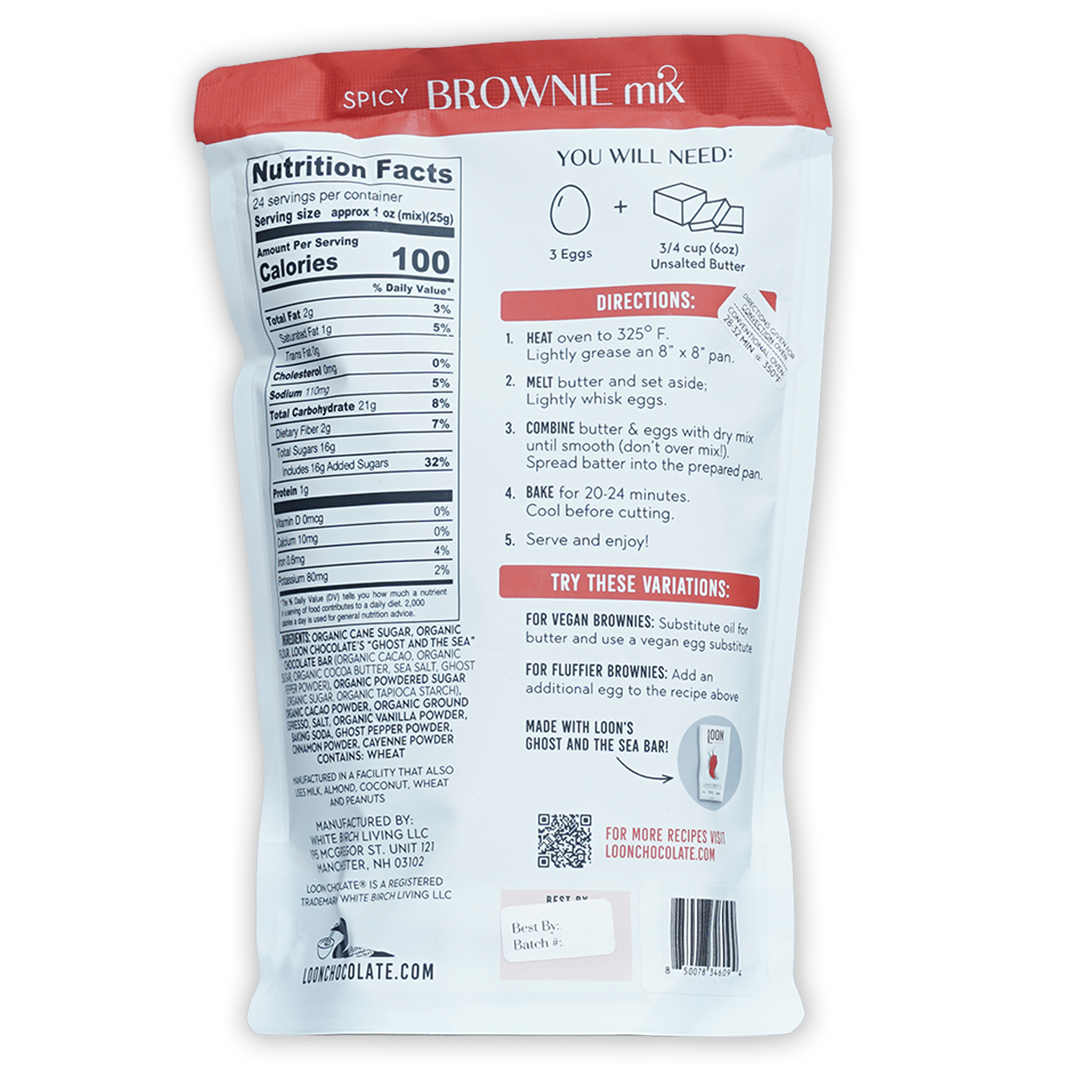White and red Loon Chocolate Spicy Brownie Mix package