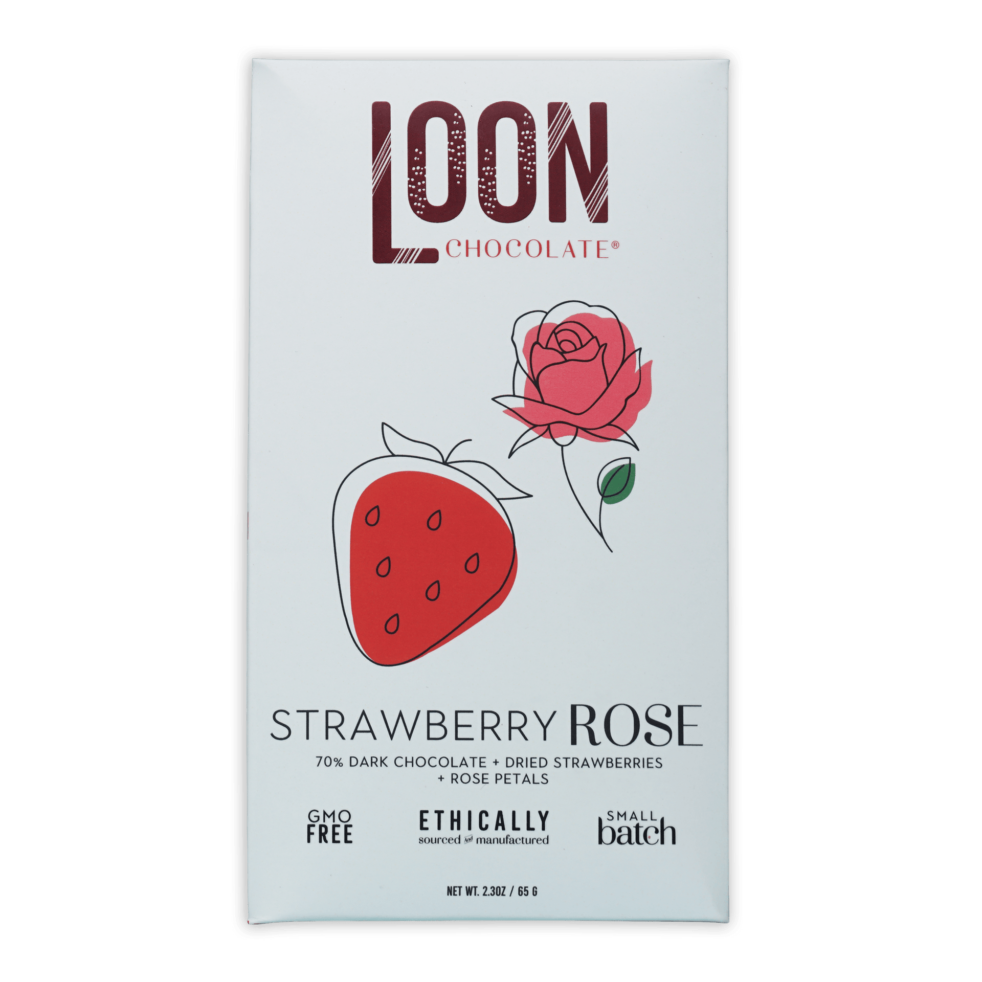Loon Chocolate Dark with Strawberry Rose 70% white package