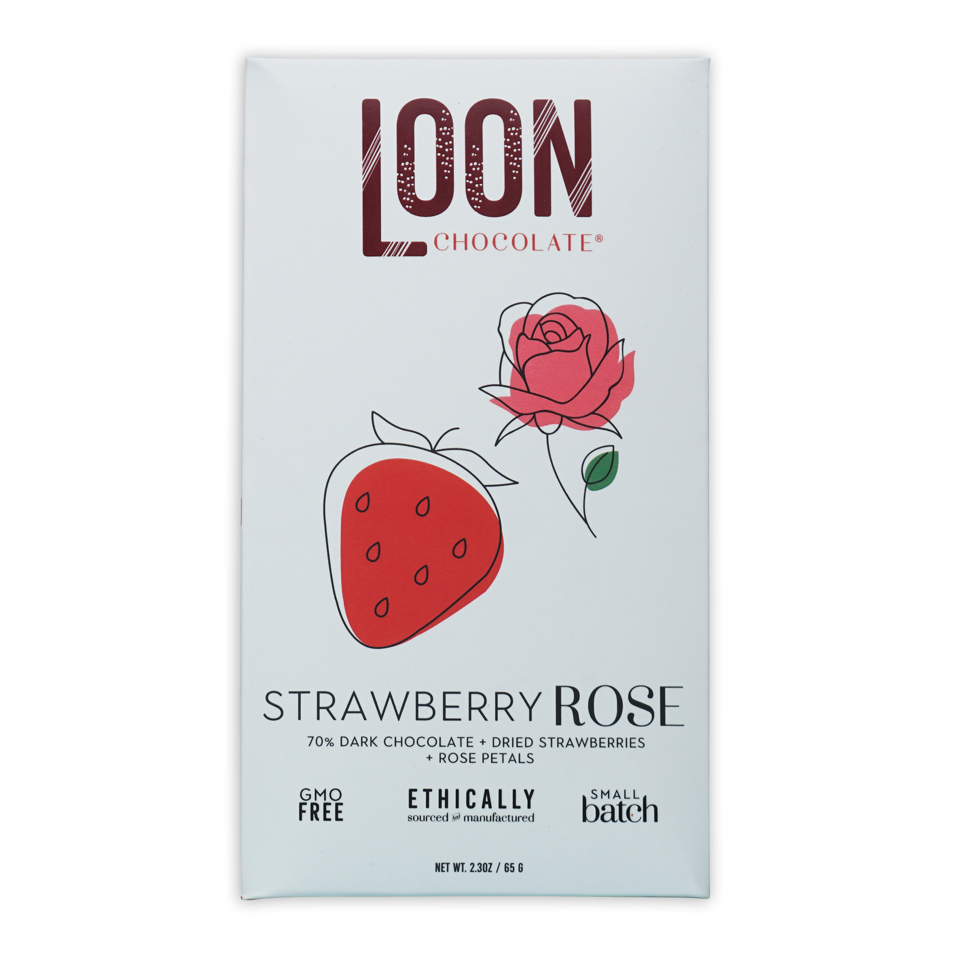 Loon Chocolate Dark with Strawberry Rose 70% white package