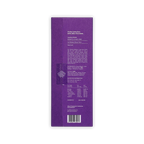 Back of Lucid Chocolatier Mulberry 54% purple box, tasting notes, story text and nutrition information