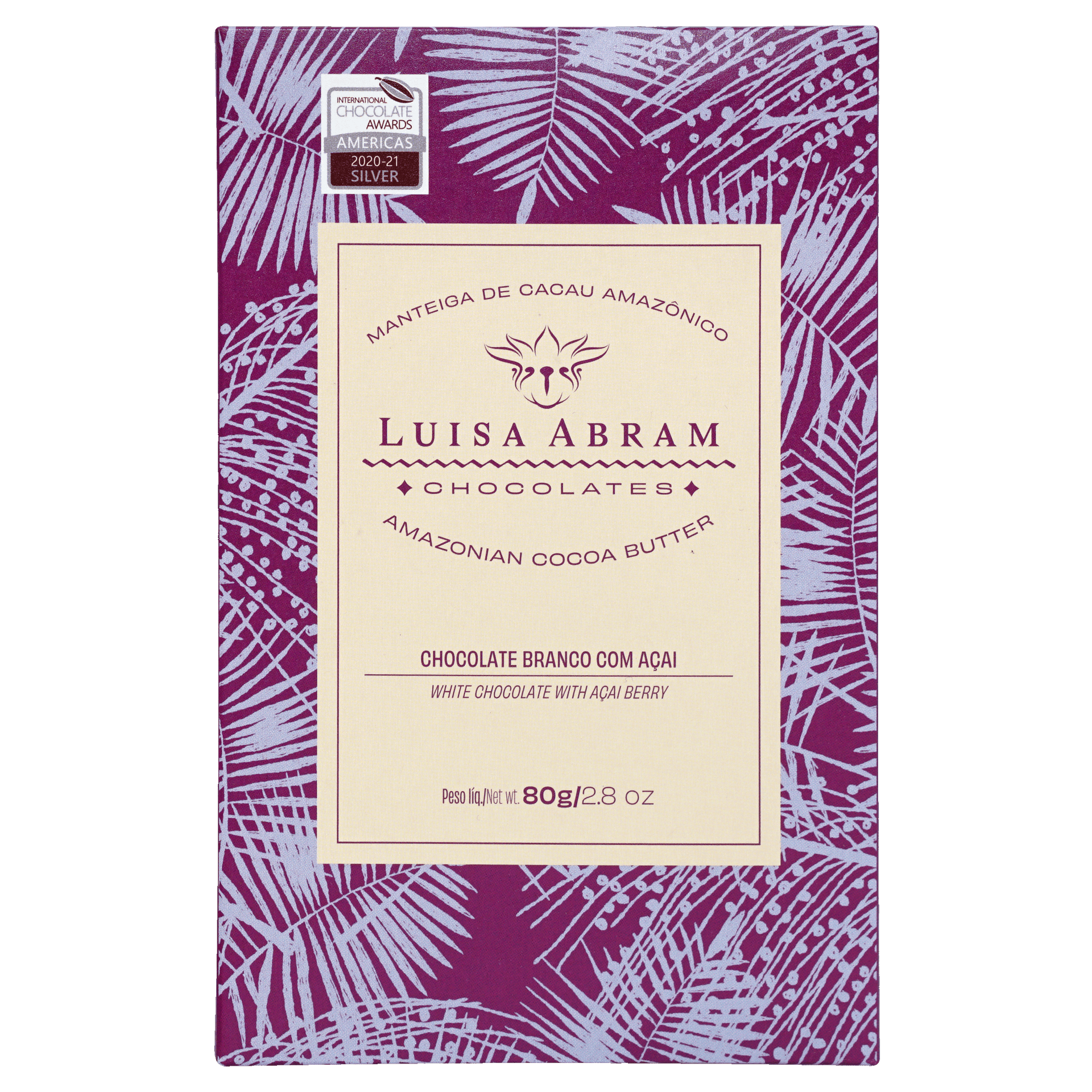 Luisa Abram white chocolate with acai berry purple cream wrapper