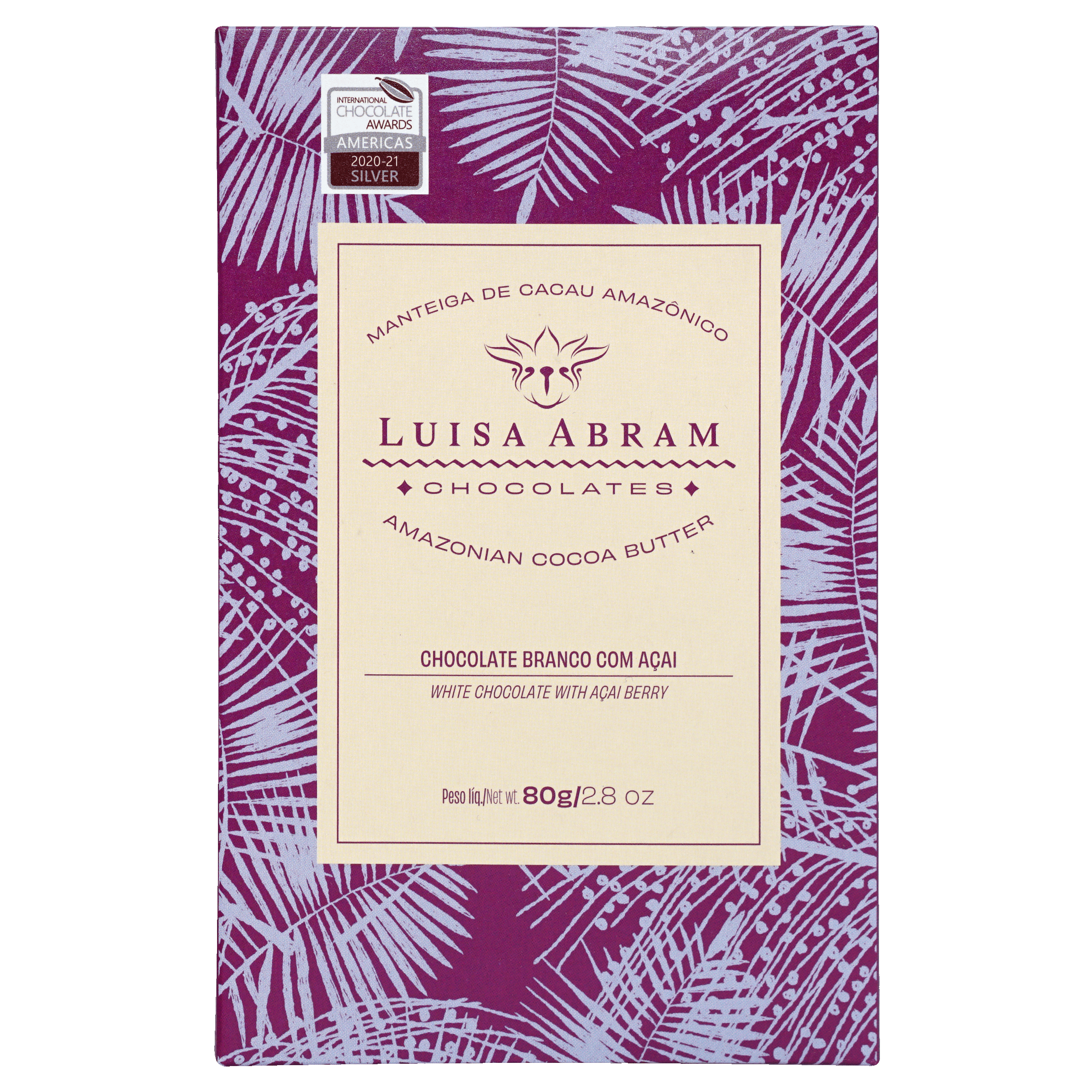 Luisa Abram white chocolate with acai berry purple cream wrapper