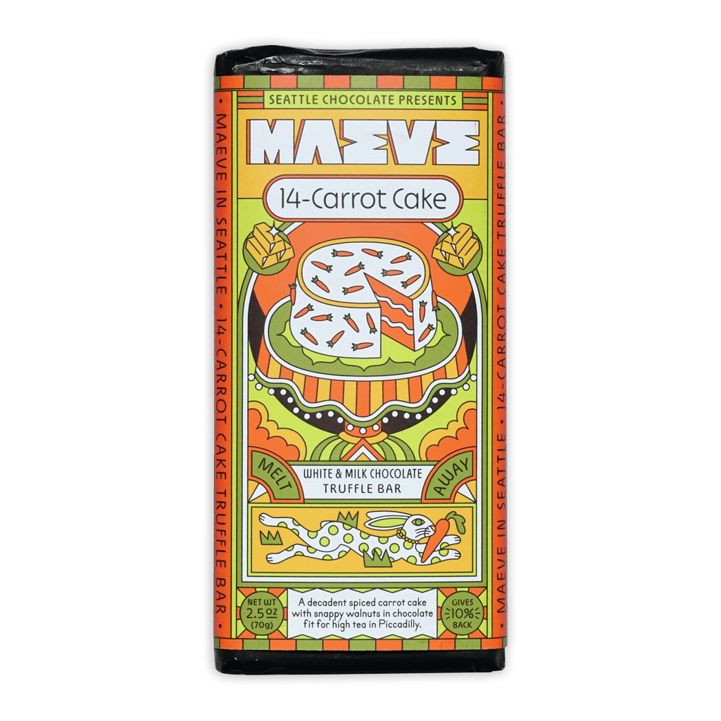 Vibrant Maeve 14-Carrot Cake Truffle Bar wrapper illustration