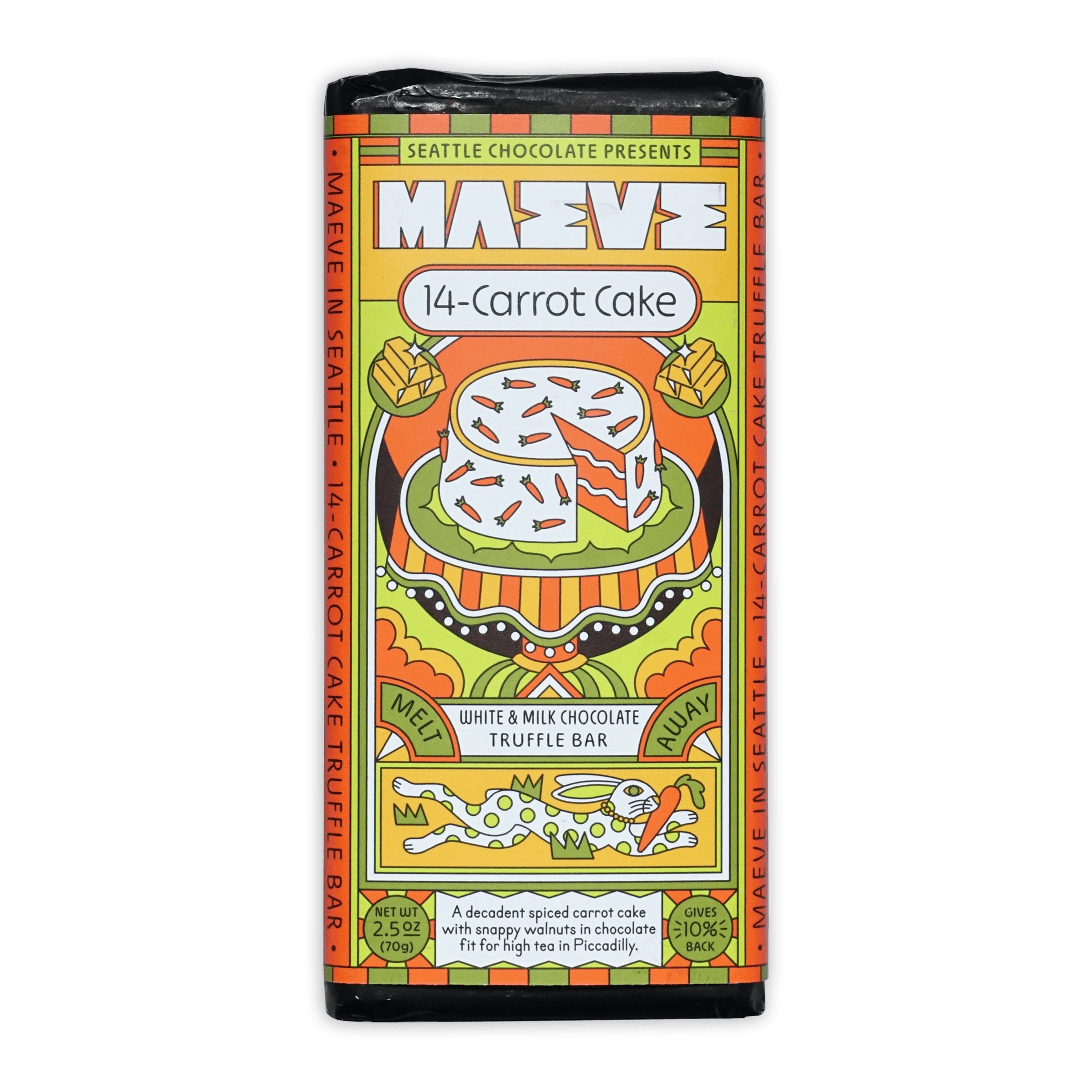 Vibrant Maeve 14-Carrot Cake Truffle Bar wrapper illustration