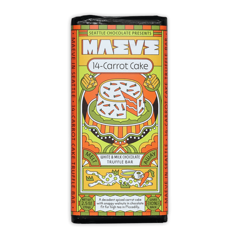 Vibrant Maeve 14-Carrot Cake Truffle Bar wrapper illustration