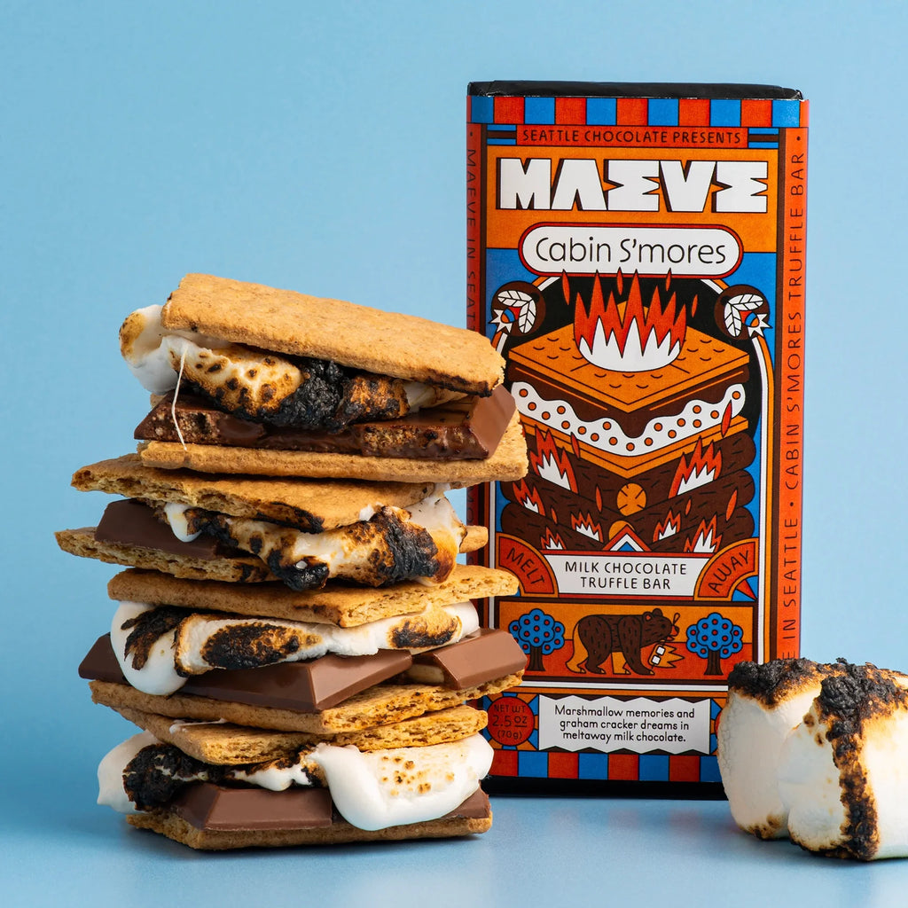 Stack of toasted s’mores in Maeve Cabin S’mores Truffle Bar