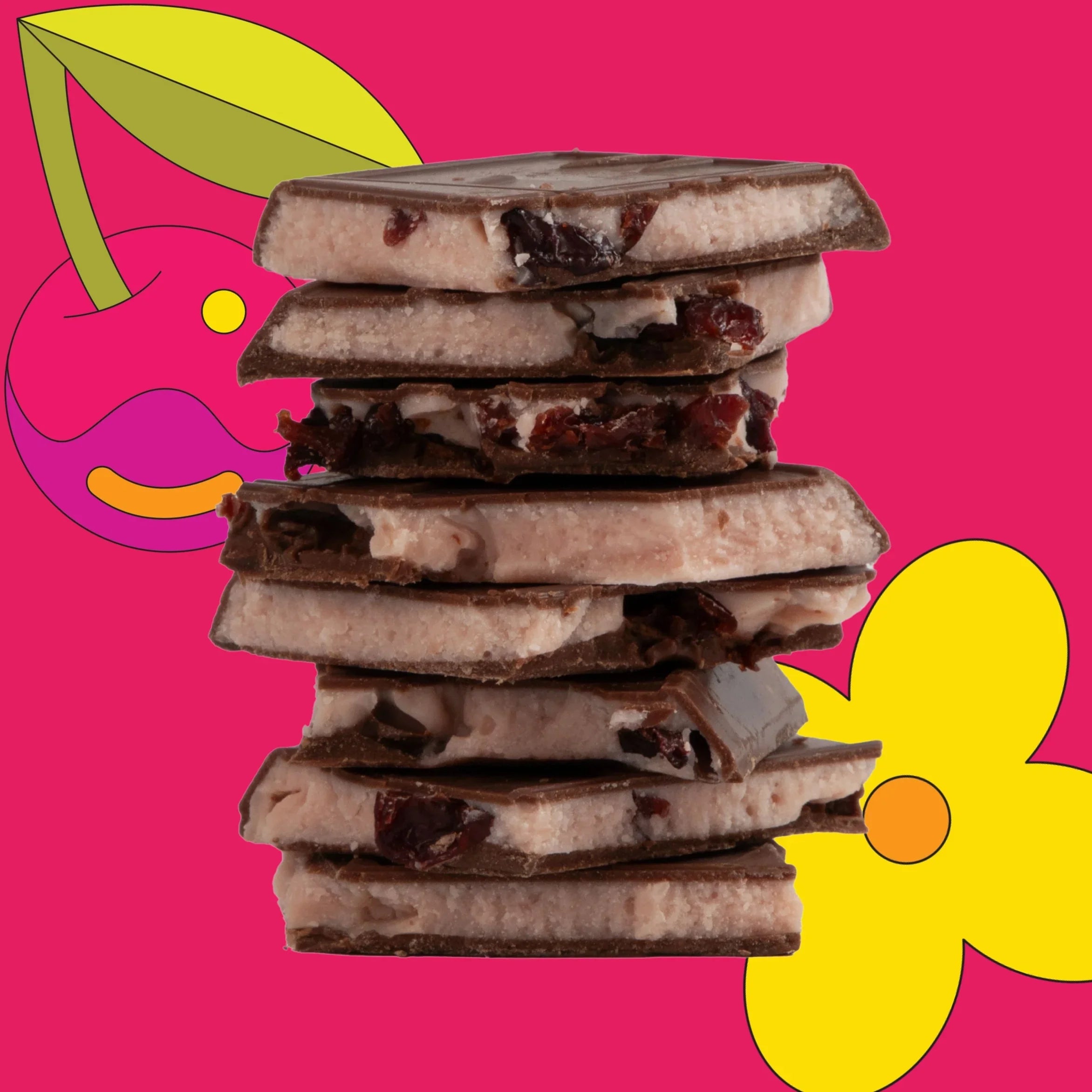 Maeve Cherry Bomb milk and white truffle bar with cranberries