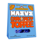 Maeve Dark Salty Toffee Bonbon Box with blue-wrapped chocolates