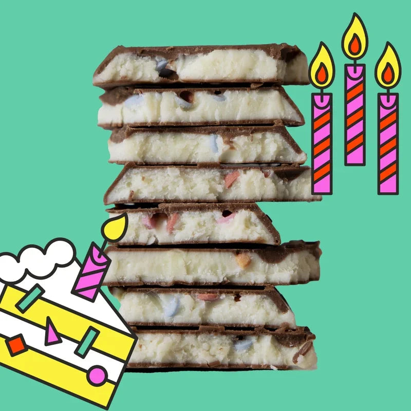 Maeve Happy Birthday Truffle Bar: chocolate-covered coconut bars with sprinkles, marshmallows