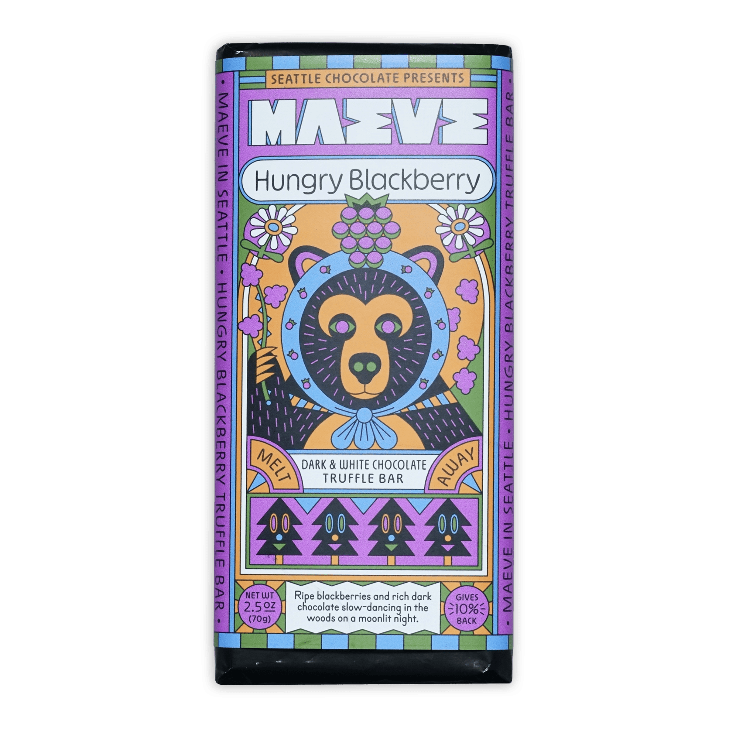 Maeve Hungry Blackberry Truffle Bar with bear design
