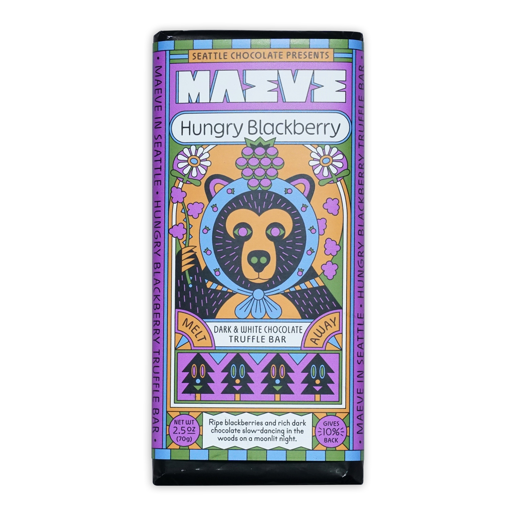 Maeve Hungry Blackberry Truffle Bar with bear design